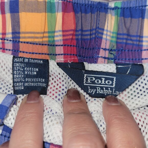 Polo Ralph Lauren Shorts Mens L Swim Trunks Multi Colored Plaid Draw String - Picture 14 of 16